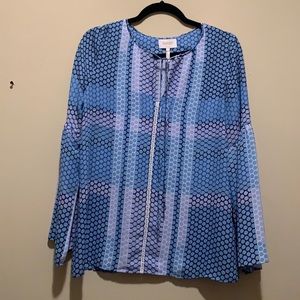 shelli segal blue polka dot work blouse
